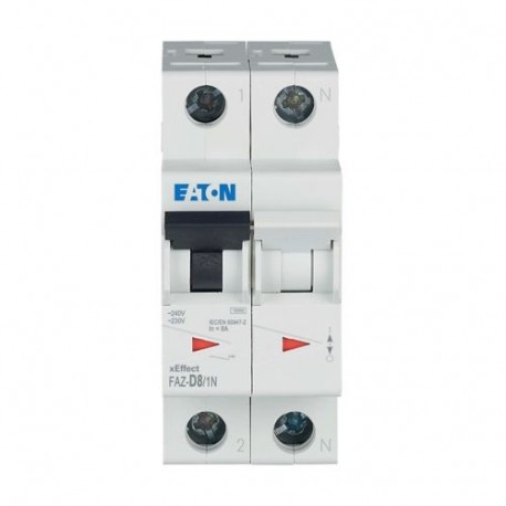 FAZ-D8/1N 278692 EATON ELECTRIC Miniature circuit breaker (MCB), 8A, 1pole+N, type D characteristic