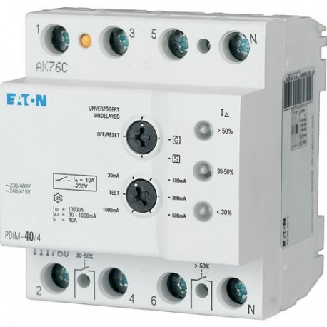 PDIM-100/4 111761 Y7-111761 EATON ELECTRIC Interruttore differenziali, 100A, 4p, 0mA, curva caratteristica AC
