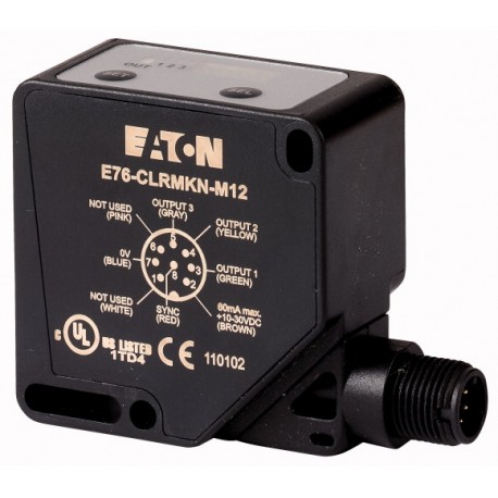 E76-CLRMKN-M12 166926 EATON ELECTRIC Detector Photoelectric color HxWxD 50x25x50mm Sn 5-45mm 10 30 V DC NPN ..
