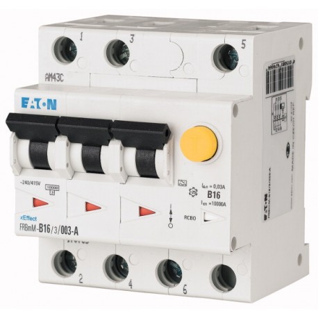 FRBMM-D25/3/01-A 170754 EATON ELECTRIC Комбинированный выключатель, 25А, 100мА, кривая D, 3p, класс А