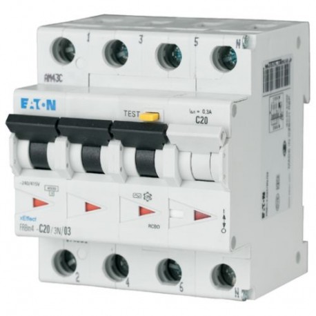 FRBM4-D20/3N/003 171007 EATON ELECTRIC RCD/MCB combination switch, 20A, 30mA, miniature circuit-br. type D t..