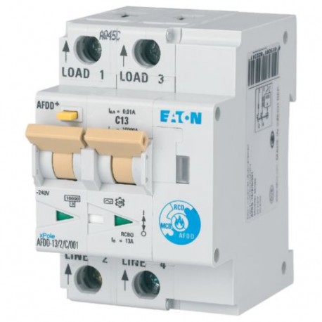 AFDD-13/2/C/003 187185 Y7-187185 EATON ELECTRIC Arc Fault Detection Device, 2 poles, C13A, 30mA, type AC