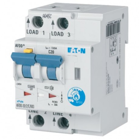 AFDD-20/2/B/003 187218 Y7-187218 EATON ELECTRIC Arc Fault Detection Device, 2 poles, B20A, 30mA, type AC