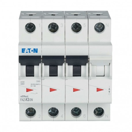 FAZ-K3/3N 279007 Y7-279007 EATON ELECTRIC Interruptor magnetotérmico FACE, 3A, 3P+N, curva K