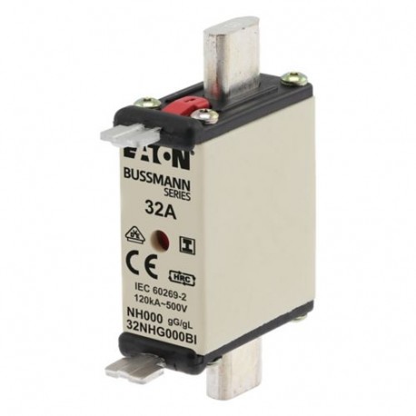 32NHG000BI EATON ELECTRIC cartucho fusible, BT 32 A, AC 500 V, NH000, gL/gG, IEC, indicador doble, terminale..