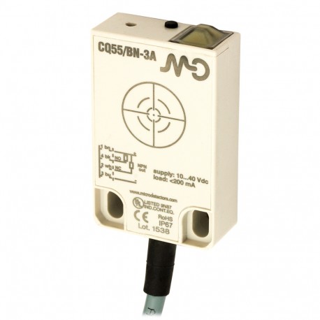 CQ55/BN-3A MICRO DETECTORS Sensor capacitivo cúbico de Plástico DC 25 mm NPN NA+NC cabo de 2m de 90°