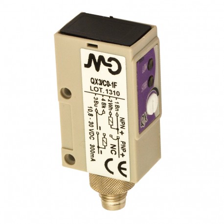 QX3/A0-1F MICRO DETECTORS Photoelectric sensor diffuse 300 mm axial optic plug M8