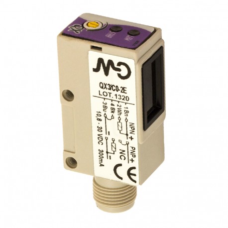 QXP/C0-2E MICRO DETECTORS Sensor fotoeléctrico polarizado 2,5 m 90° óptica conector M12