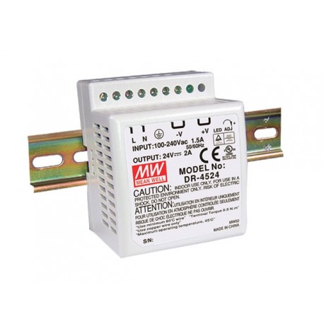 DR-4505 MEANWELL Fonte de alimentação para trilho DIN, Entrada: 85-264Vca.Saída: 5Vcc. 5A. Potência: 25W.For..