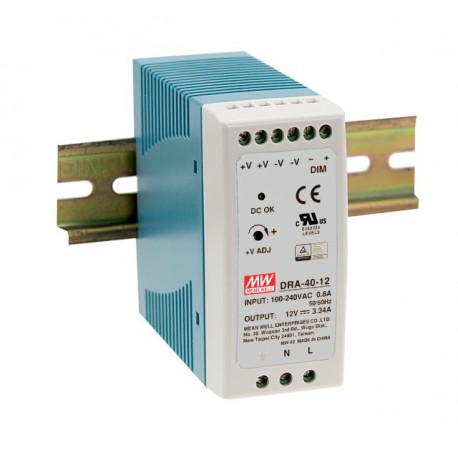 DRA-40-12 MEANWELL AC-DC Industrial DIN rail power supply, Output 12VDC / 3.34A, Dimming 0-10VDC PWM Resista..