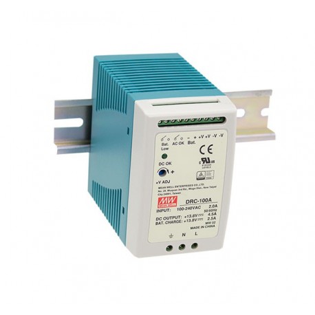 DRC-100A MEANWELL Alimentazione AC-DC DIN con caricabatterie (funzione di UPS), Uscita 13.8 VDC / 4.5 A e 13..