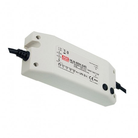 HLN-60H-15B MEANWELL Driver LED AC-DC à sortie unique mode mixte (CV+CC), Sortie 15VDC / 4A, IP64, sortie câ..