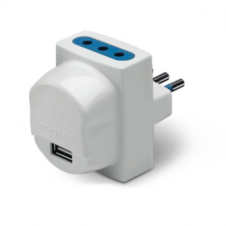 146.510 SCAME ADATT.BLUELINE USB+2 PR. 2P+T 10A-BIANCO