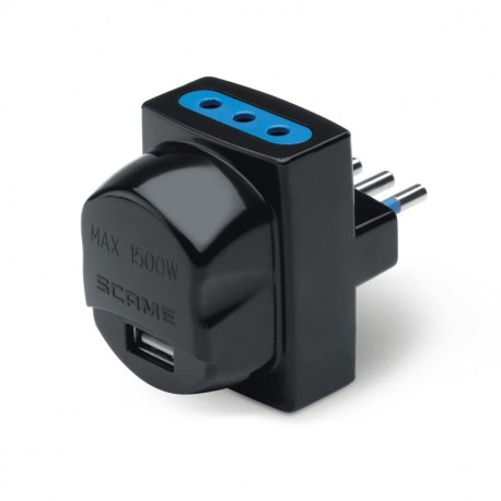 146.510/N SCAME ADATT.BLUELINE USB+2 PR. 2P+T 10A-NERO