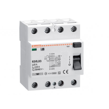 P1RC4P40B030 LOVATO RESIDUAL CURRENT OPERATED CIRCUIT BREAKER, 4 MODULES, 4P TYPE B, 40A, 30mA