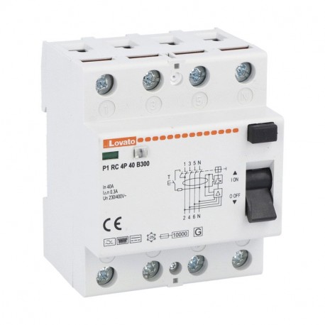 P1RC4P40B300 LOVATO RESIDUAL CURRENT OPERATED CIRCUIT BREAKER, 4 MODULES, 4P TYPE B, 40A, 300mA
