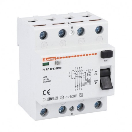 P1RC4P63B300 LOVATO INTERRUTTORE DIFFERENZIALE PURO, 4 MODULI, 4P – TIPO B, 63A, 300mA