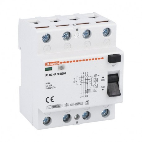 P1RC4P80B300 LOVATO INTERRUTTORE DIFFERENZIALE PURO, 4 MODULI, 4P – TIPO B, 80A, 300mA