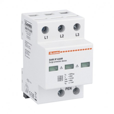 SA0B3PA320R LOVATO SURGE PROTECTION DEVICE TYPE 1 AND 2 MONOBLOCK, IEC IMPULSE CURRENT IIMP (10/350ΜS) 12.5k..
