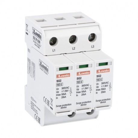 SG23PA300 LOVATO SURGE PROTECTION DEVICE TYPE 2 WITH PLUG-IN CARTRIDGE, RATED DISCHARGE CURRENT IN (8/20MS) ..