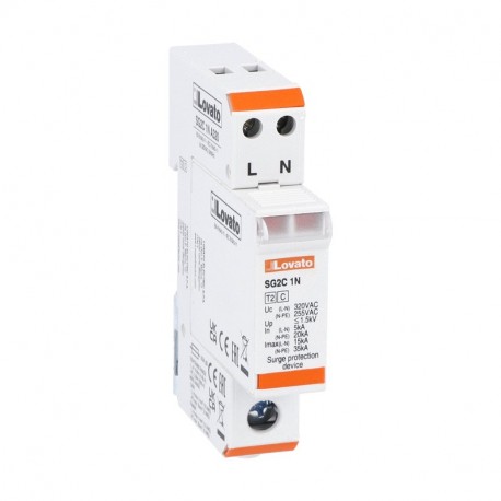SG2C1NA320 LOVATO SURGE PROTECTION DEVICE TYPE 2 WITH PLUG-IN CARTRIDGE, RATED DISCHARGE CURRENT IN (8/20MS)..