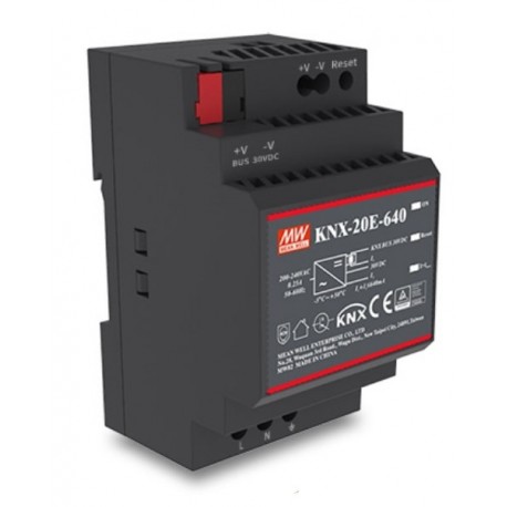 KNX-20E-640 MEANWELL AC-DC KNX EIB DIN rail power supply with integrated choke, Output 30VDC / 640mA, plasti..