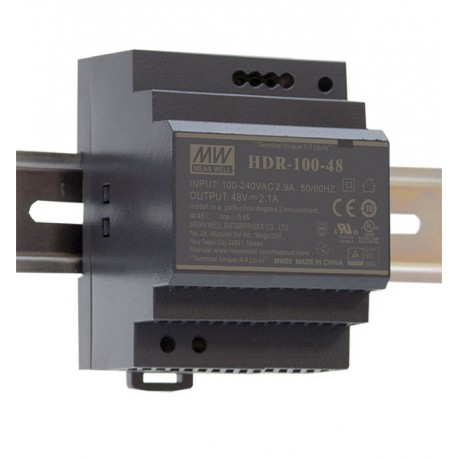 HDR-100-24 MEANWELL Alimentazione AC-DC per guida DIN, Ingresso 85-264 VAC, Uscita 24VCC / 3.83A, Pass LPS