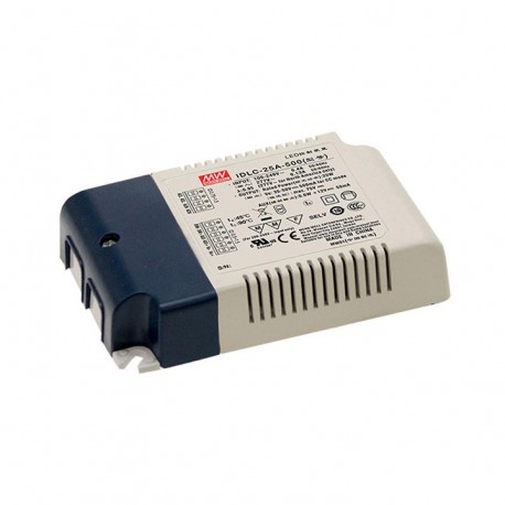 IDLC-25A-500 MEANWELL AC-DC Constant Current LED Driver (CC) with PFC, Output 50VDC / 0.5A, 2 in 1 dimming w..