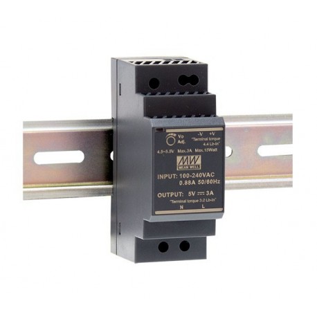 HDR-30-15 MEANWELL Alimentation AC-DC pour rail DIN, Entrée 85-264 VAC, Sortie 15 VDC / 2A, Passer LPS