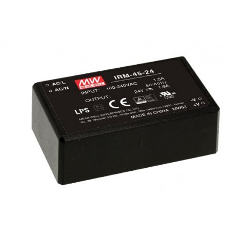 IRM-45-15 MEANWELL Fuente de alimentación conmutada para circuito impreso, Entrada: 85-264VCA, Salida: 15VCC..
