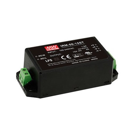 IRM-60-24ST MEANWELL Alimentation AC-DC encapsulé, Sortie 24 VDC / 2,5 A, bornes à Vis le style, taille mini..