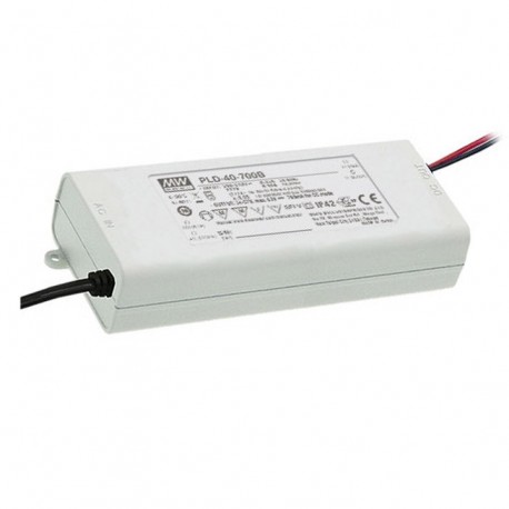 PLD-40-700B MEANWELL Driver de LED, Entrada: 180-295V, CA, Saída: 700mA. 39,9 W, Intervalo de Tensão 34-57V,..