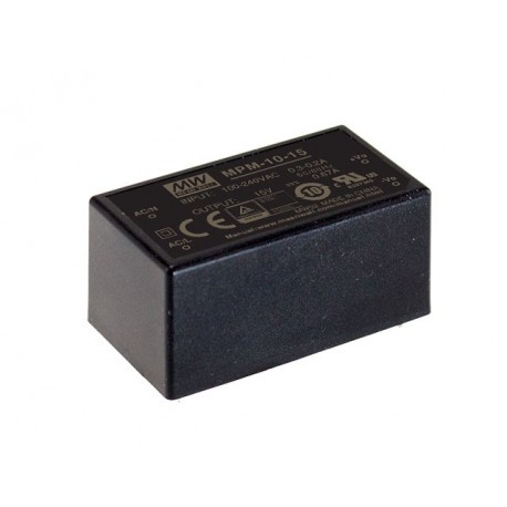 MPM-10-24 MEANWELL AC-DC Single output Medical Encapsulated power supply, Output 24VDC / 0.42A, PCB through ..