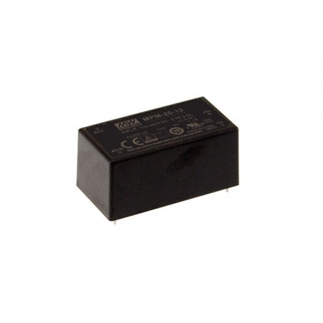 MPM-20-12 MEANWELL AC-DC Single output Medical Encapsulated power supply, Output 12VDC / 1.8A, PCB through h..