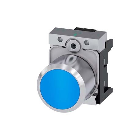 3SU1250-0EB50-0AA0 SIEMENS Pushbutton, compact, with extended stroke (12 mm), 22 mm, round, metal, blue, pus..