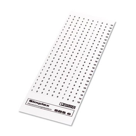 SBS 6: 1- 500 1007329 PHOENIX CONTACT Marker for terminal blocks, Card, white, Labeled, Labeling, longitudin..