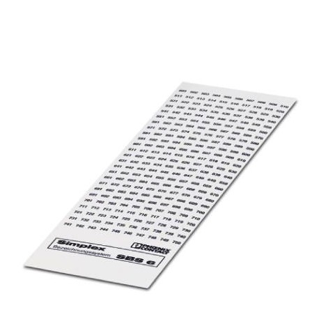 SBS 6: 501-1000 1007358 PHOENIX CONTACT Marker for terminal blocks, Card, white, Labeled, Labeling, longitud..