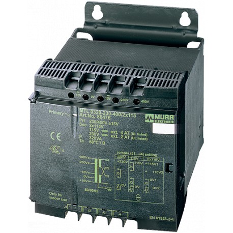 86452 MURRELEKTRONIK MTL single-phase safety transformer P: 63VA IN: 230/400VAC +/- 15VAC OUT: 2x24VAC