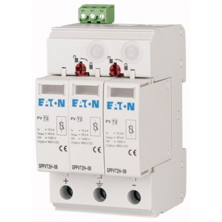SPPVT2H-06-2+PE-AX 176093 EATON ELECTRIC Protección de sobretensiones, con cartuchos, 600V DC, 2P+N, con Con..