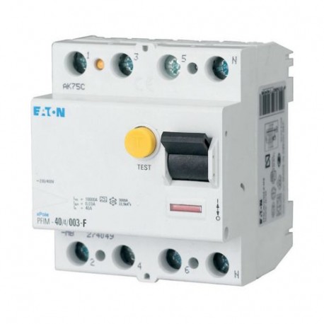 PFIM-63/4/003-G/F 187358 EATON ELECTRIC Interruptor diferencial, 63A, 4p, 30mA, tipo G/F