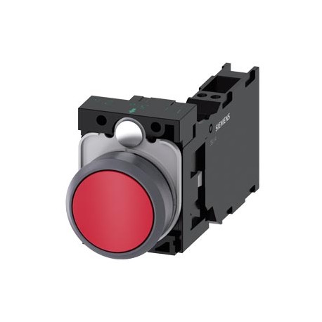 3SU1130-0AB20-3FA0 SIEMENS Pushbutton, 22 mm, round, plastic with metal front ring, red, Pushbutton, flat, m..