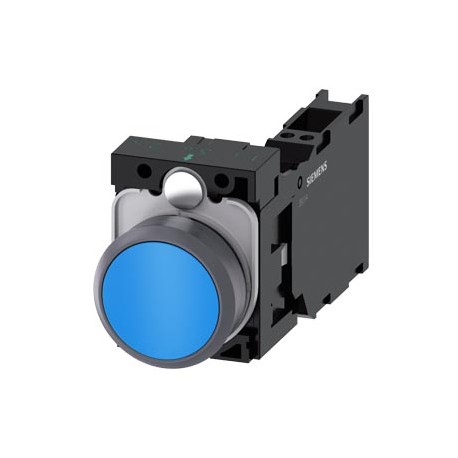 3SU1130-0AB50-3FA0 SIEMENS Pulsador, 22 mm, circular, plástico con anillo frontal de metal, azul, botón, ras..