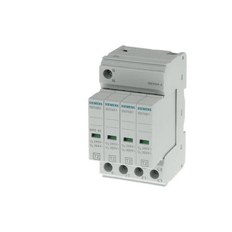 5SD7424-2 SIEMENS Surge arrester T2, UN 240/400 V, UC 350/264 V AC, pluggable protective module, 3+1 circuit..