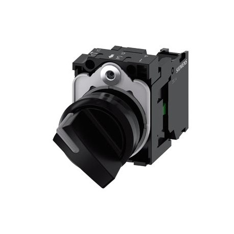 3SU1100-2BF10-1BA0 SIEMENS Selector switch, Illuminable 22 mm, round, plastic, black, knob, short 2 switch p..