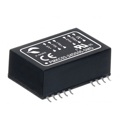 PMKC03-12D12-SMD MEANWELL Conversor CC/CC para circuito impresso em formato SMD, com 2 saídas.