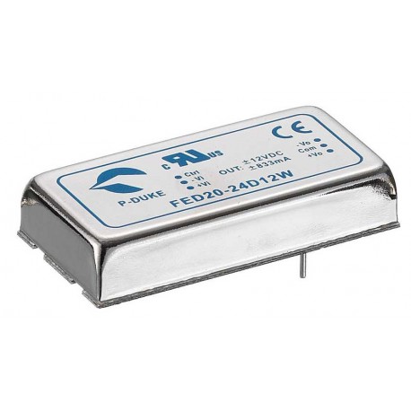 FED20-48D12 MEANWELL Conversor CC/CC para circuito impresso, Entrada: 36-75Vcc. Saídas: -12 e +12vdc.Potênci..