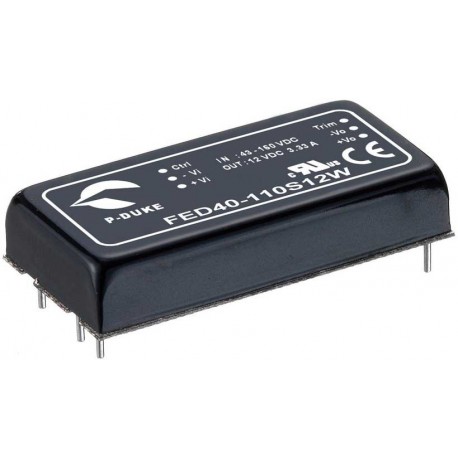 FED40-48D15W MEANWELL Conversor CC/CC para circuito impresso, Entrada: 18-75Vcc. Saídas: -15 e +15Vcc. Potên..