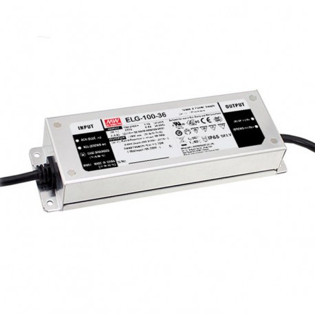 ELG-100-36D2 MEANWELL Driver LED, Entrada: 100-305VCA, Salida: 2,6A. 95,7W, Rango Tensión 18-36V. Smart Dimm..