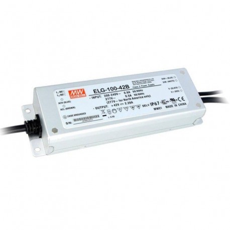ELG-100-42B-3Y MEANWELL Driver LED AC-DC à sortie unique (CC+CV) avec PFC, Entrée 3 fils, Sortie 42VDC / 2.2..