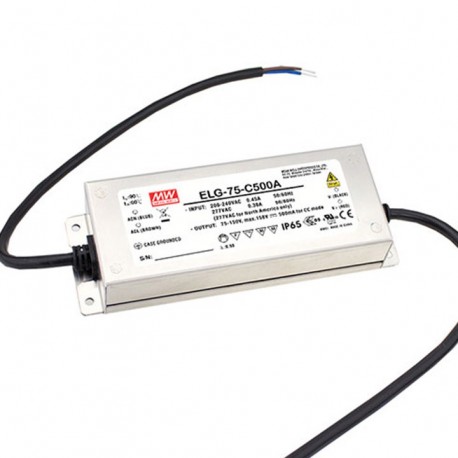 ELG-75-C700A-3Y MEANWELL Driver LED, Entrada: 100-305VCA, Salida: 700mA. 74,9W, Rango Tensión 53-107V, Entra..